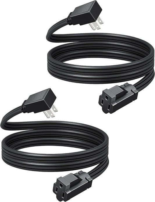 DEWENWILS 6FT Flat Plug Extension Cord with 3-Prong Flat Plug, 15A/1875W 14/3 SPT-3 Flat Wire, Space Saving for Home Office Appliances & Electronics, ETL Listed, 2 Pack, Black