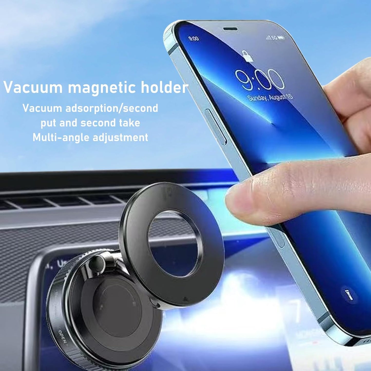 Vacuum Magnetic Phone Holder, 360° Adjustable Magnetic Car Mount, Foldable Portable Suction Cup Cell Phone Mount for Car/Gym/Mirror/Shower, Compatible with All Smartphones & All Car Models