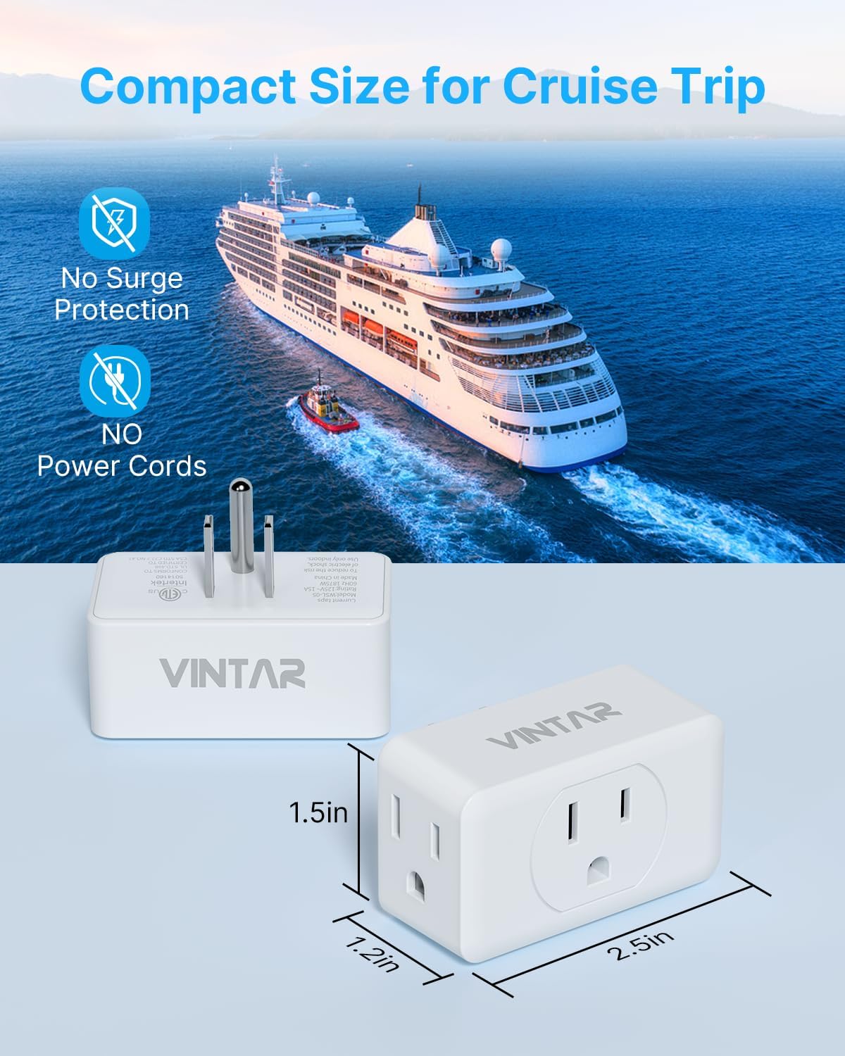 Multi Plug Outlet Extender, VINTAR 3 Outlet Adapter, Multiple Outlet Splitter, Grounded Wall Tap Adapter, Power Plug Expander for Travel Home Office Dorm, 3 Pack