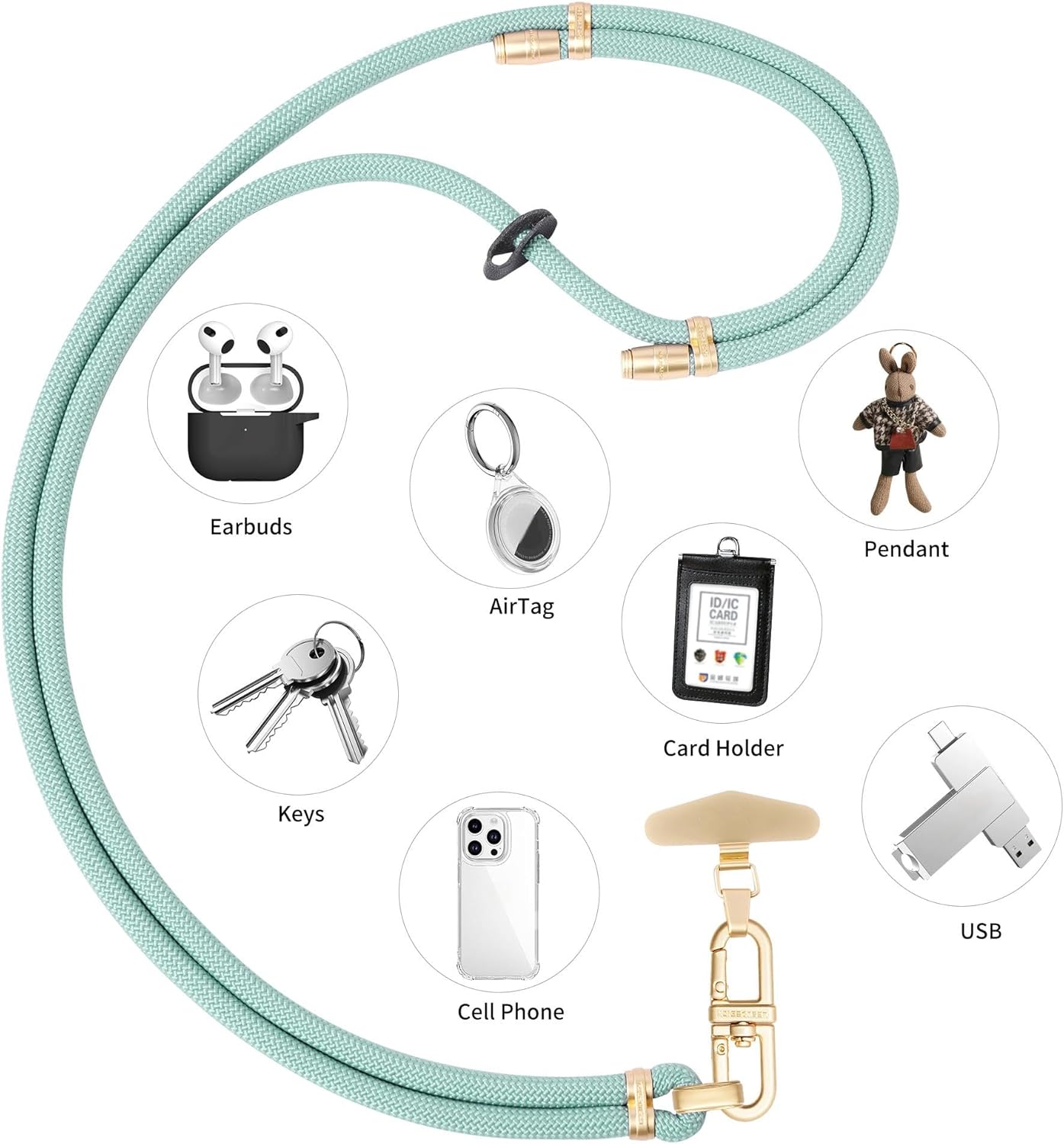 Adjustable Anti-Theft Phone Lanyard - 8mm Mountain Climbing Rope Neck & Crossbody Strap with Secure Locking Metal Clip - Rugged Outdoor Design for Smartphones (Blue)