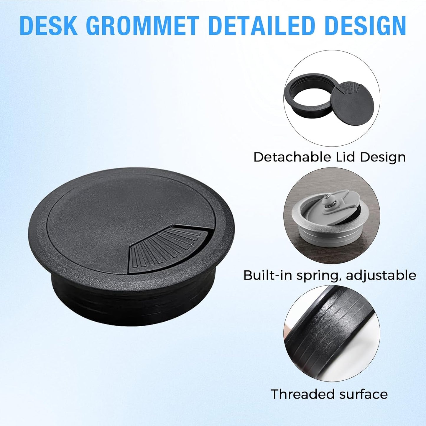 Desk Grommet 2" (50 mm), Desk Cord Hole Cover, Cable Grommet ABS Plastic, Desk Hole Grommet for Office and Home Table Cable, Detachable Adjustable Cable Cord Organizer (White 2 Pcs)