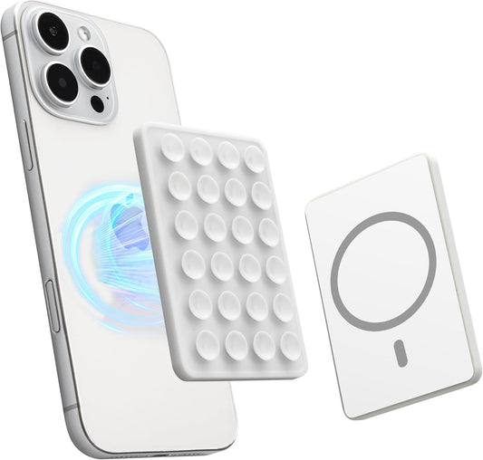 Sucky Upgraded Magnetic Suction Cell Phone Grip for MagSafe Case, Silicone Octo Cup Buddy Holder, Durable Magnet Phone Accessory for iPhone and Android (Pearl White)