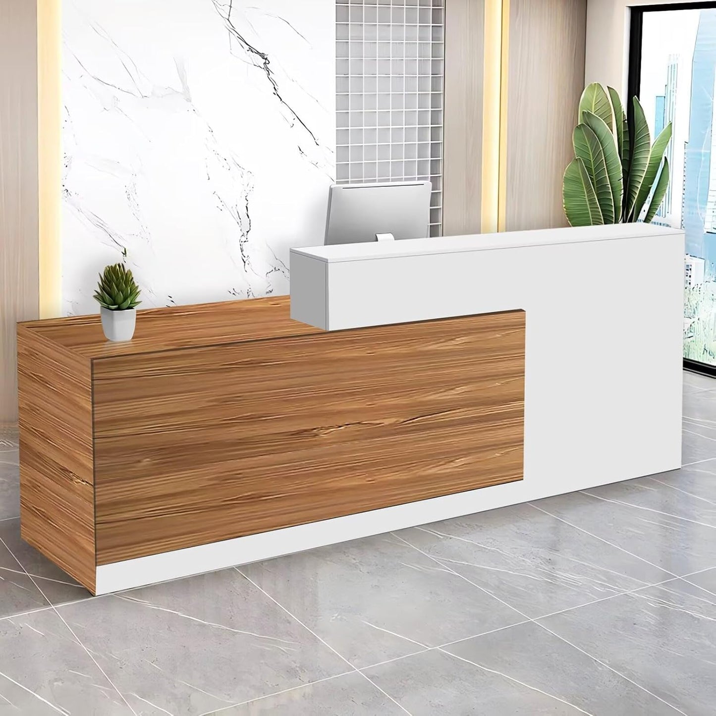 Reception Desk with Counter Modern Checkout Counter with Lockable Drawer Keyboard Tray Receptionist Desk for Office Salon Reception Table C Left 71inch/180cm