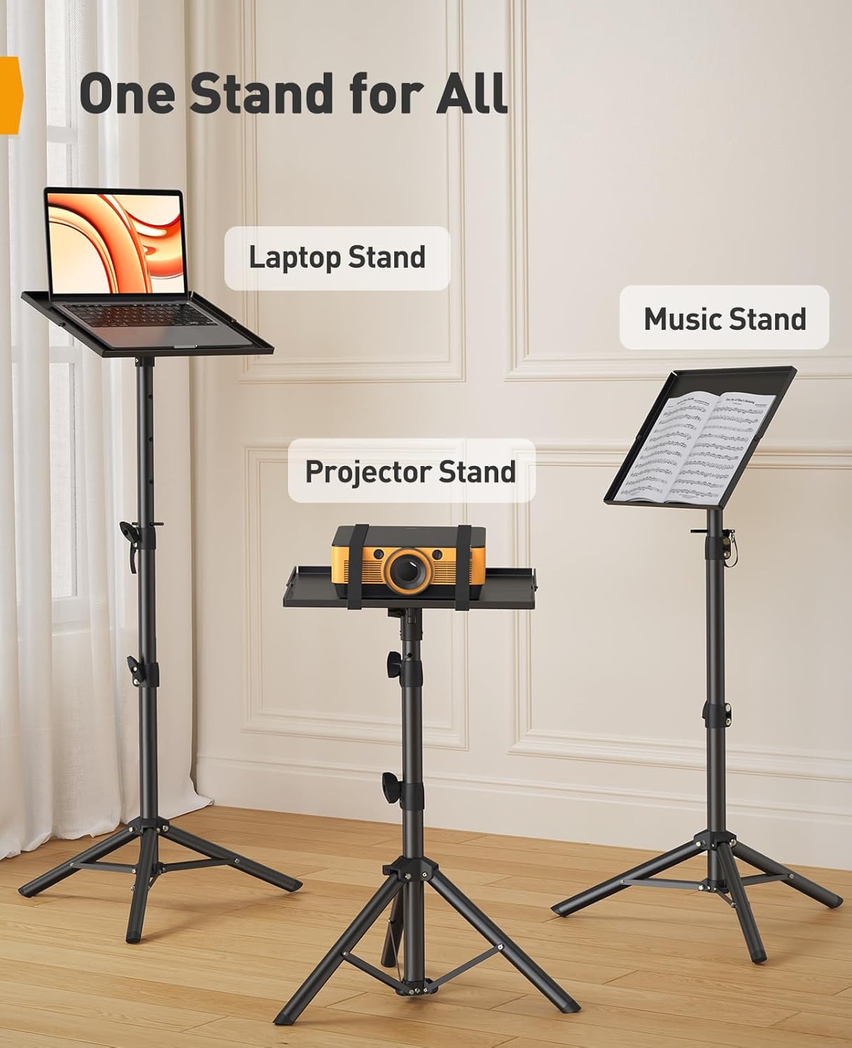 Perlegear Projector Stand Tripod, 21" to 45" Height Adjustable Laptop Stand, Portable Tall Projector Stand 90°Tilt with Spikes for Outdoor Movies, Camping, Office, Home, Stage, or Studio, DJ Rack