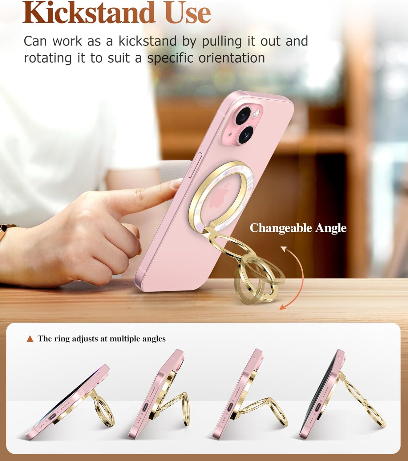 GVIEWIN Magnetic Phone Ring Holder, Compatible with MagSafe Phone Grip with Adjustable Stand, Magnet Phone Ring Kickstand for iPhone 16 Pro Max/Plus/15/14/13/12 Series/Other Phones (Pearly/Purple)