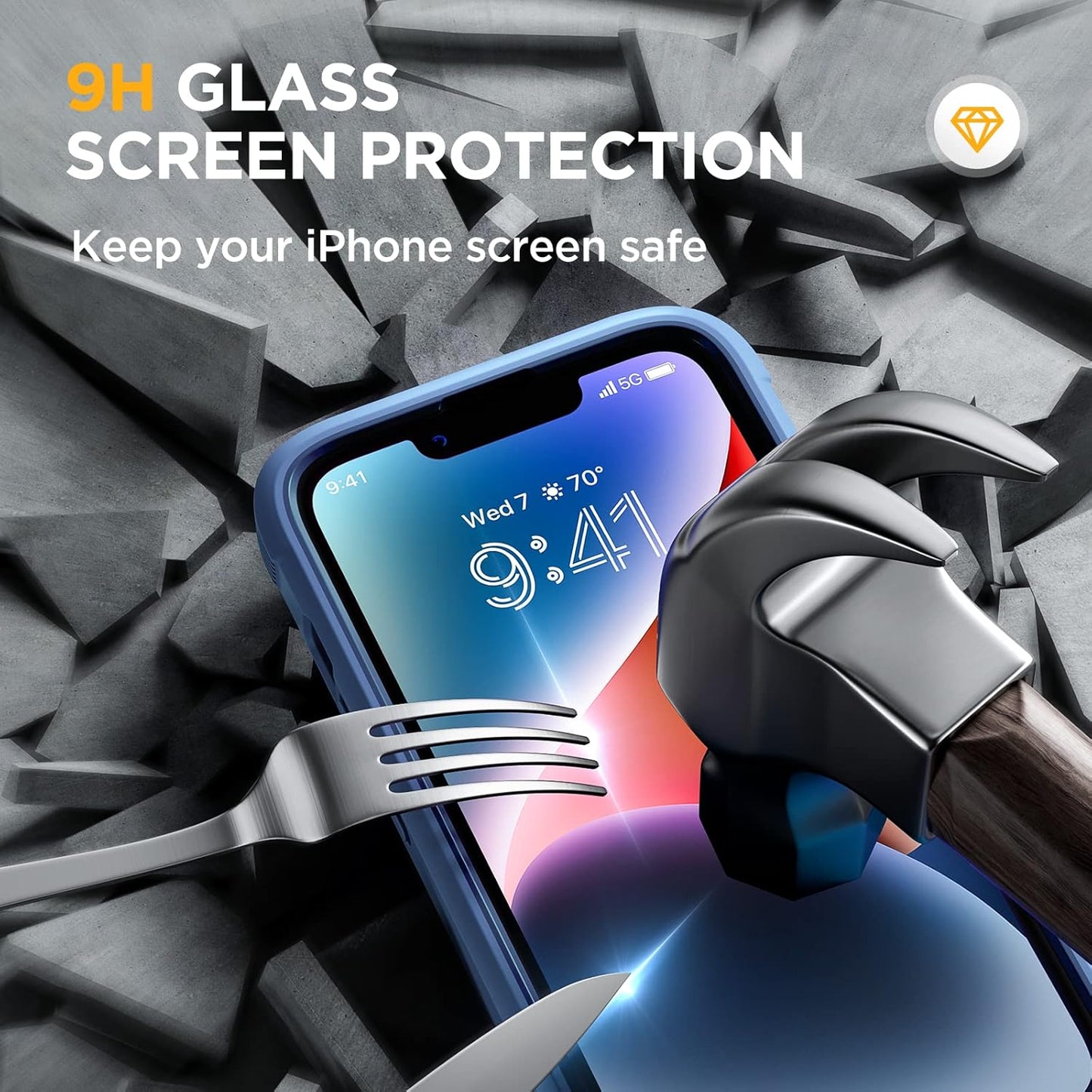 Miracase Glass Series Designed for iPhone 14 Plus Case 6.7 inch, 2023 Upgrade Full-Body Clear Bumper Case with Built-in 9H Tempered Glass Screen Protector and Camera Lens Protector,Blue