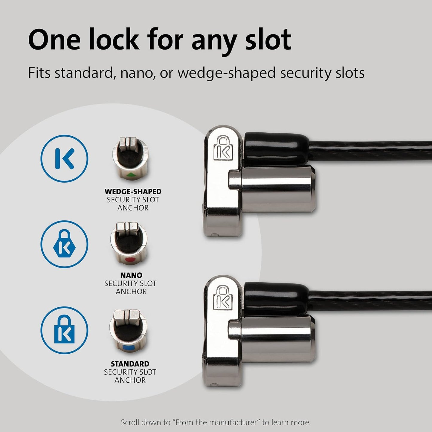 Kensington Universal 3-in-1 Keyed Cable Lock - Twin Lockheads for Laptops & Other Devices (K63380WW)