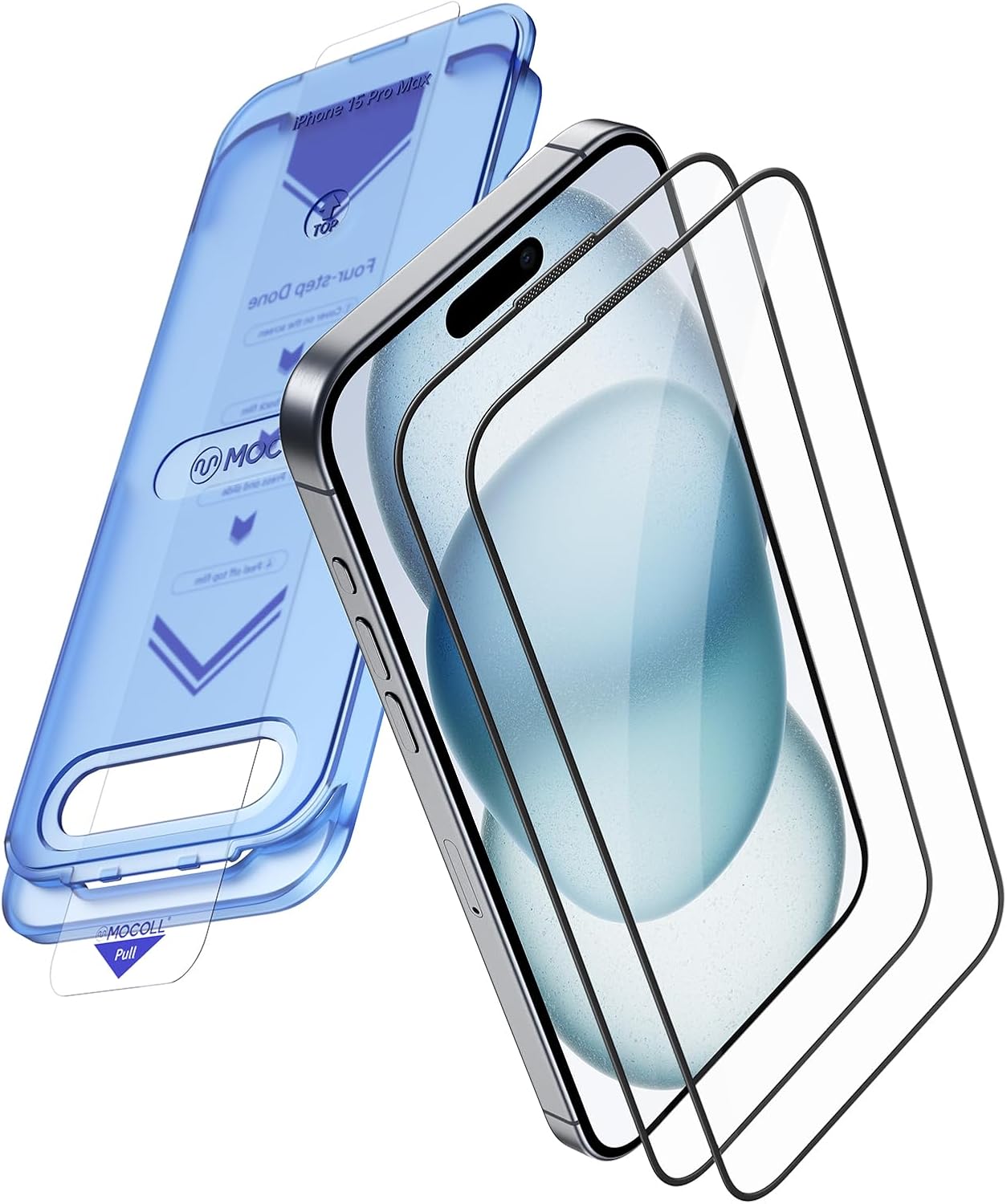 MOCOLL Anti-Blue Light Screen Protector for iPhone 15 Plus – Blue Light Blocking, HD Clarity, Scratch-Resistant, Easy Installation