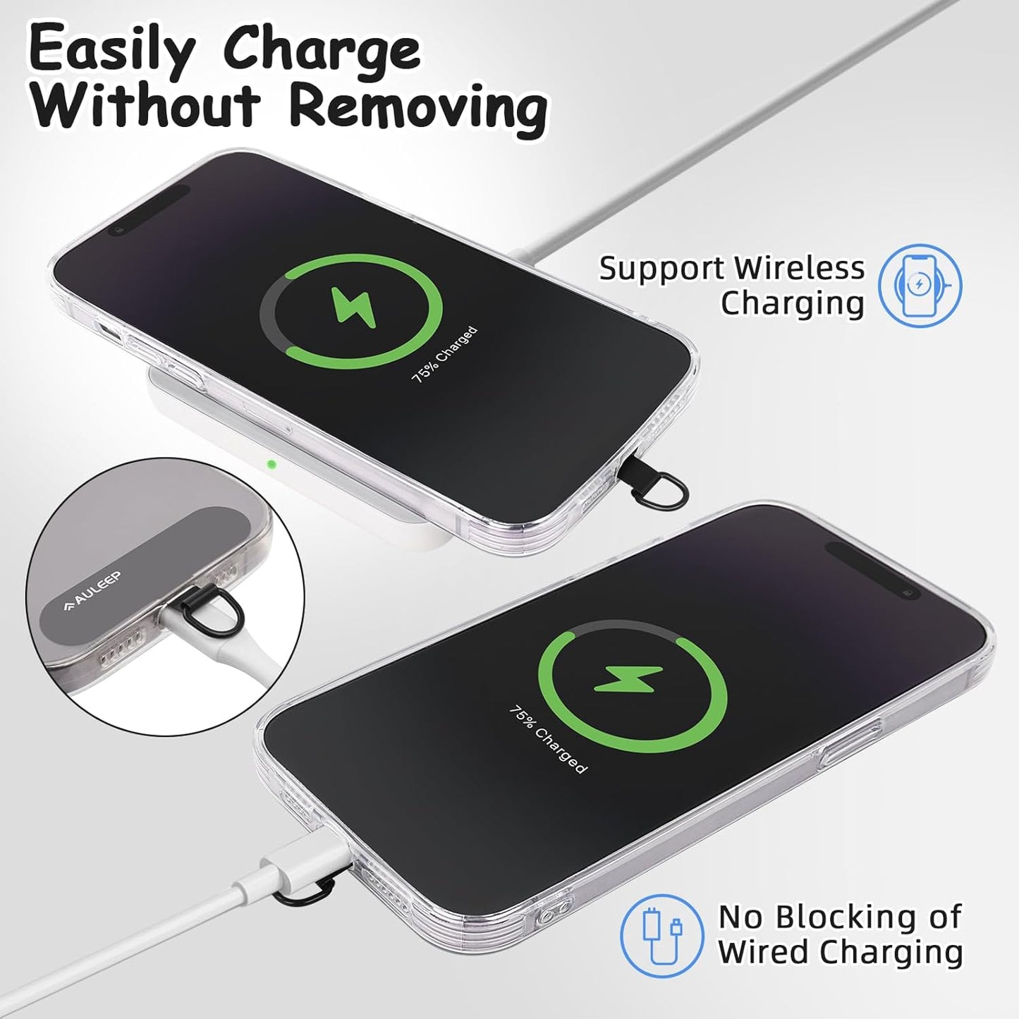 AULEEP Universal Phone Lanyard Corssbody, Anti-theft Phone Strap for Women and Men, Adjustable Cell Phone Neck Lanyard for all iPhone and Smartphone, with 2 Phone Tethers (Metal & Plastic), Black