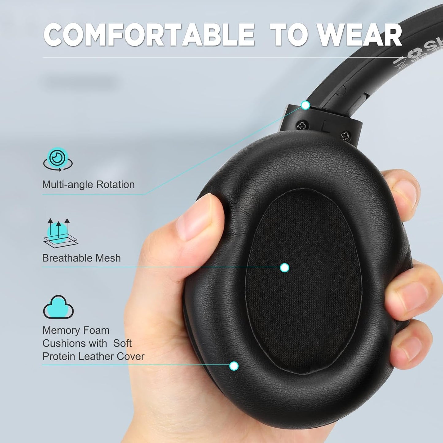 TUINYO Wireless Headphones Noise Cancelling Over Ear Bluetooth Headphones with 60H Playtime, Deep Bass Hi-Fi Stereo Sound & Comfortable Earpads for Travel, Home and Office-Black