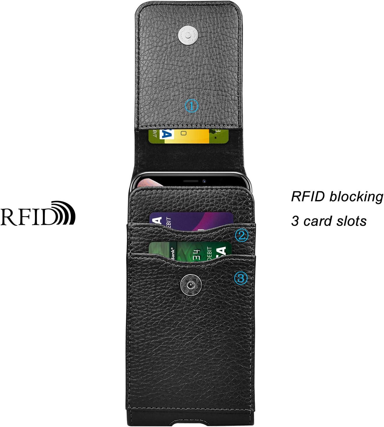 Phone Holster for Samsung Galaxy S25 S24 S23 S22 S21 S20 FE S10 S9 A51 A52 A53 Note 20 Note 10 Plus LG Stylo 5 PU Leather Case Pouch Belt5 Phone Holder with Belt Clip,Black