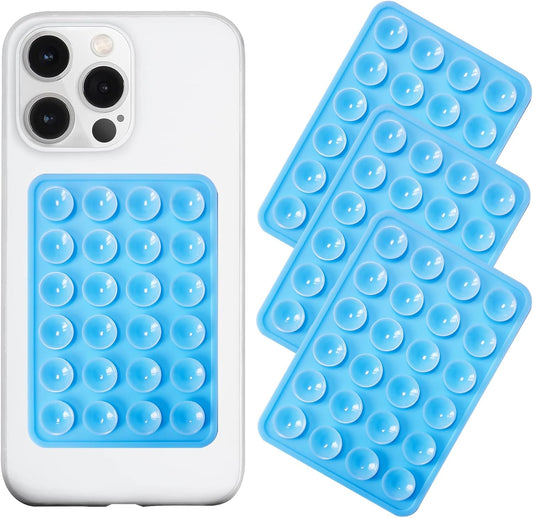 Silicone Suction Phone Case Mount 3 Pack, Silicon Adhesive Suction Cup Phone Mount, Non Slip Sticky Phone Grip for Cellphone, Strong Grip Holder for Selfies and Videos (Blue)