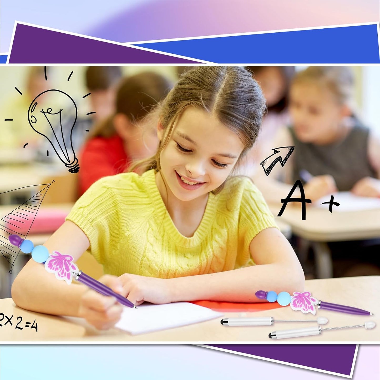 Qilery 30 Pcs Beaded Pens with Stylus Tips Plastic Beaded DIY Stylus 2-in-1 for Rubber Touch Screen Handwriting Ballpoint Pen 1.0mm, Black Ink, Office Supplies(Colorful)