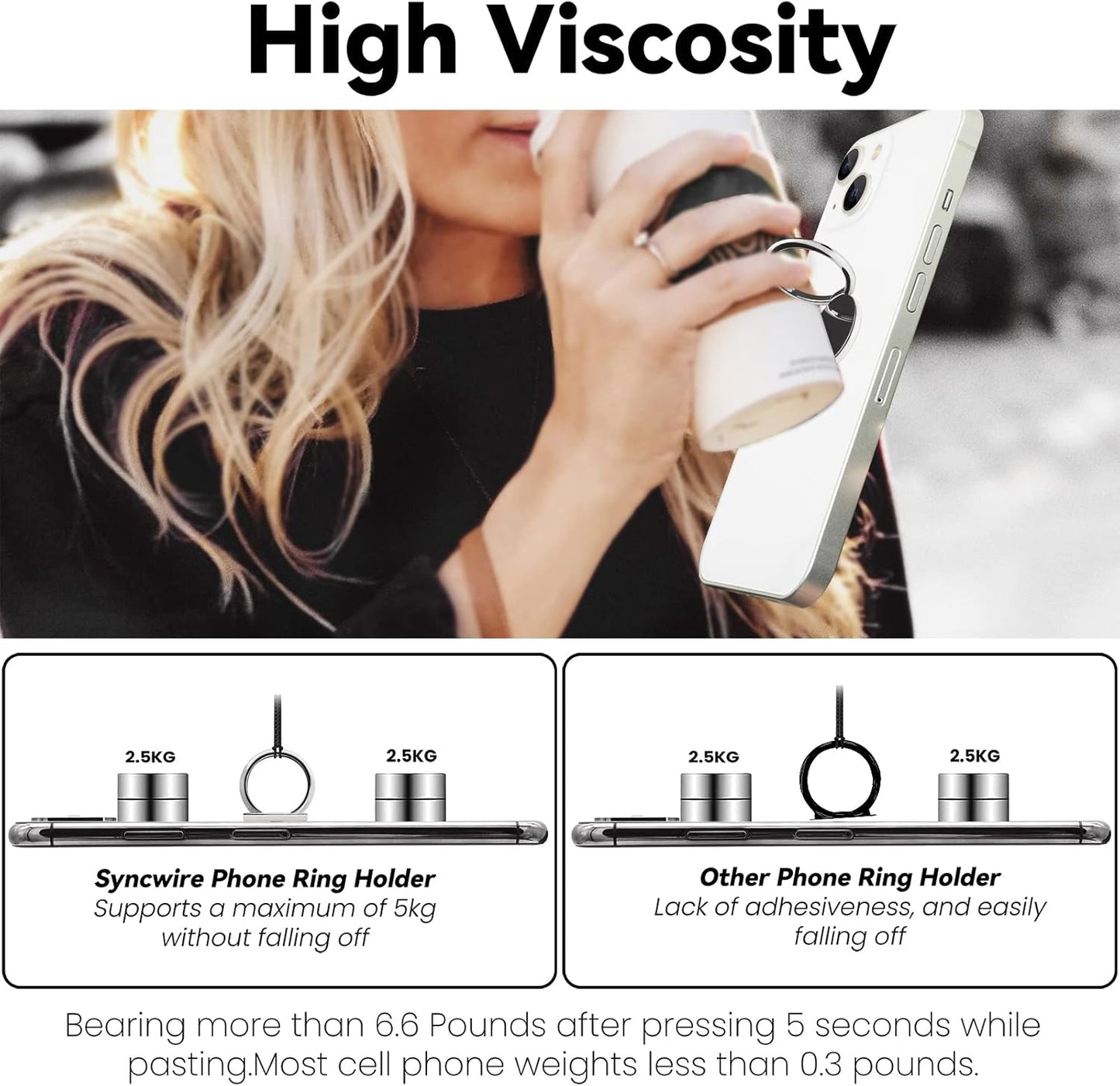 Metal Cell Phone Ring Holder Finger Ring Stand, 360 Degree Rotation Ring Kickstand Grip Holder for Magnetic Car Mount, Silver