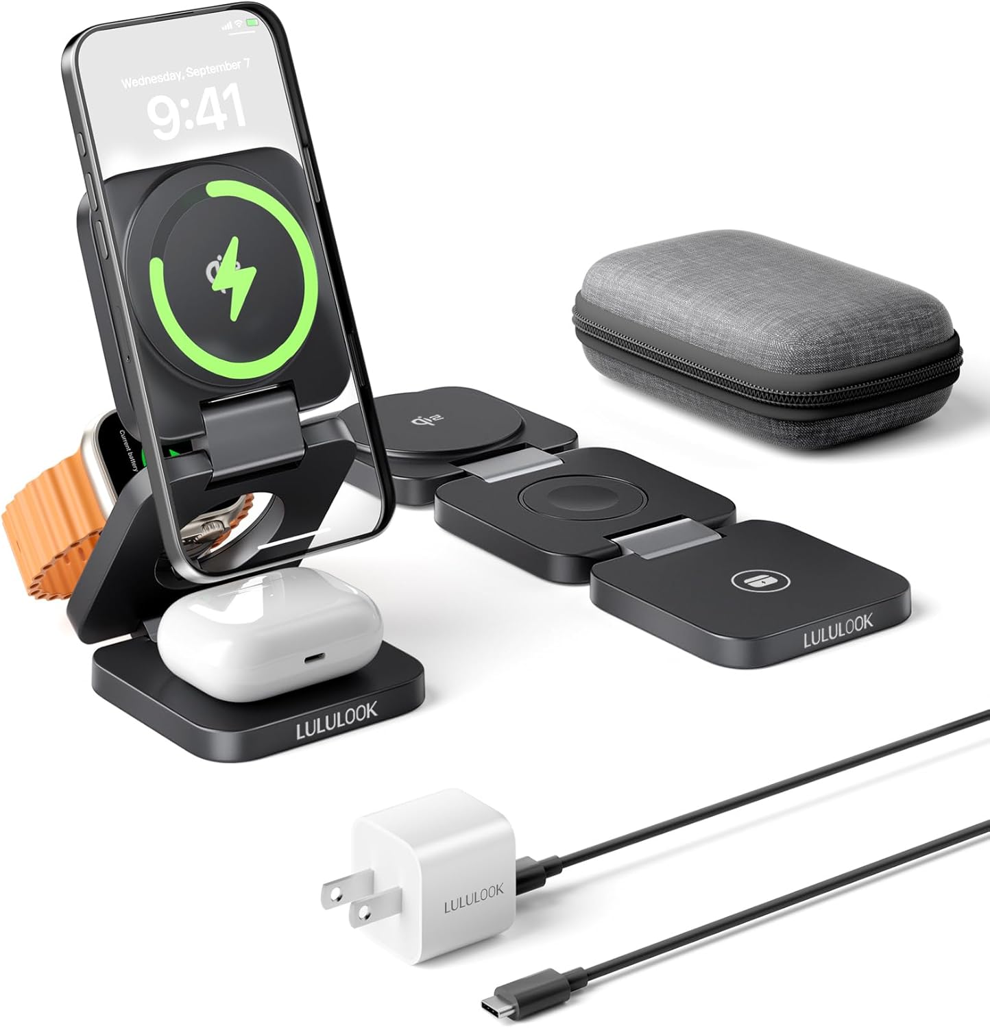 Qi2 Certified 3 in 1 Travel Charger MagSafe Compatible, Upgraded Foldable Wireless Charger Stand, Mag-Safe 3 in 1 Charging Station,15W Fast Charging for iPhone 17/16/15/14/13/12, Apple Watch, AirPods