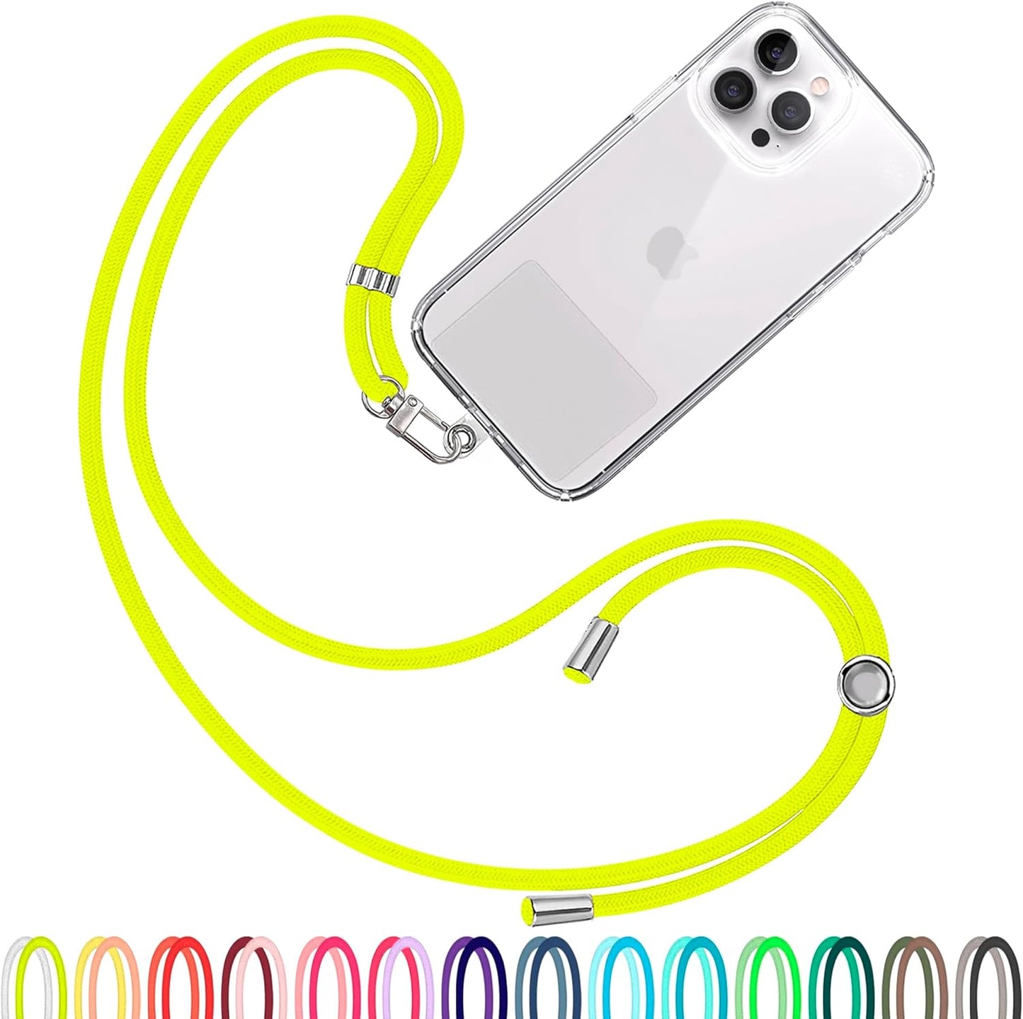 Cell Phone Lanyard [Fluor Yellow] - Comfortable Universal Smartphone Lanyard - Easy to Use Neck Phone Holder [Clear Patch] - Adjustable Length Phone Strap Crossbody - Fits All Mobile Phones