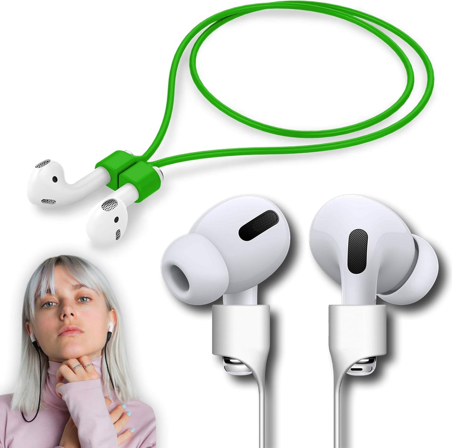 Ultra Strong Magnetic Airpod Pro Strap Anti-Lost Cord Sports Lanyard Compatible with Airpods 3rd 2nd Generation Pro 3 2 1 (Green)