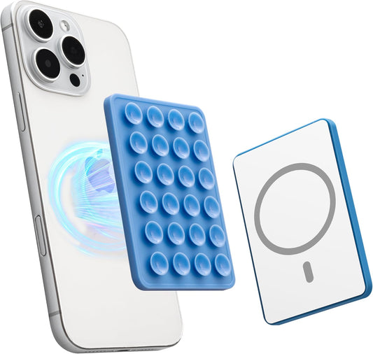 Sucky Upgraded Magnetic Suction Cell Phone Grip for MagSafe Case, Silicone Octo Cup Buddy Holder, Durable Magnet Phone Accessory for iPhone and Android (Blue)