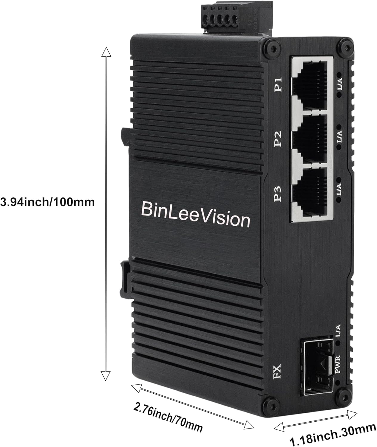 Industrial Mini Gigabit Ethernet Switch 3-Port RJ45 10/100/1000BASE-T+1-Port SFP Slot,Unmanaged Network Switch,Network Hub,Dinrail Mount or Wall-Mount,Plug & Play,Fanless (3 RJ45+1 SFP with PoE)