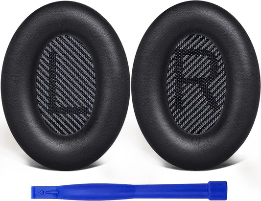 SoloWIT Replacement Earpads Cushions for Bose QuietComfort 35 (QC35) & Quiet Comfort 35 II (QC35 ii) Headphones, Ear Pads with Softer Leather, Noise Isolation Foam, Added Thickness (Black)