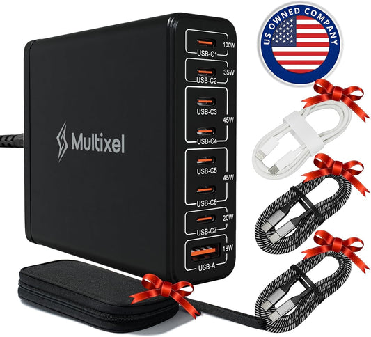 Upgraded 240W 8 Ports GaN Charger with Travel Case, USB C Charging Hub, Multi USB C Charger Station for MacBook Pro/Air/iPad Pro/iPhone/Samsung Galaxy Note