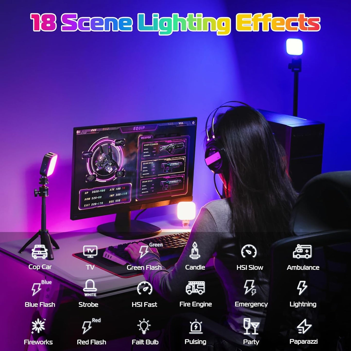 ULANZI U60 RGB Video Lights Black LED Camera Light 360° Full Color Portable Photography Lighting w Quick Release Cold Shoe Adapter and Clip, 2500mAh Rechargeable CRI 95+ 2500-9000K Dimmable Panel Lamp