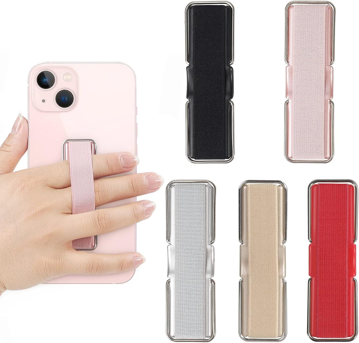 Phone Holder for Hand, CISID 5 Pcs Phone Gripper for Back of Phone Grip Phone Finger Holder Suitable for iPhone Samsung and Most Smartphones(Black,Silver,Rose Gold,Gold,Red 5PCS)