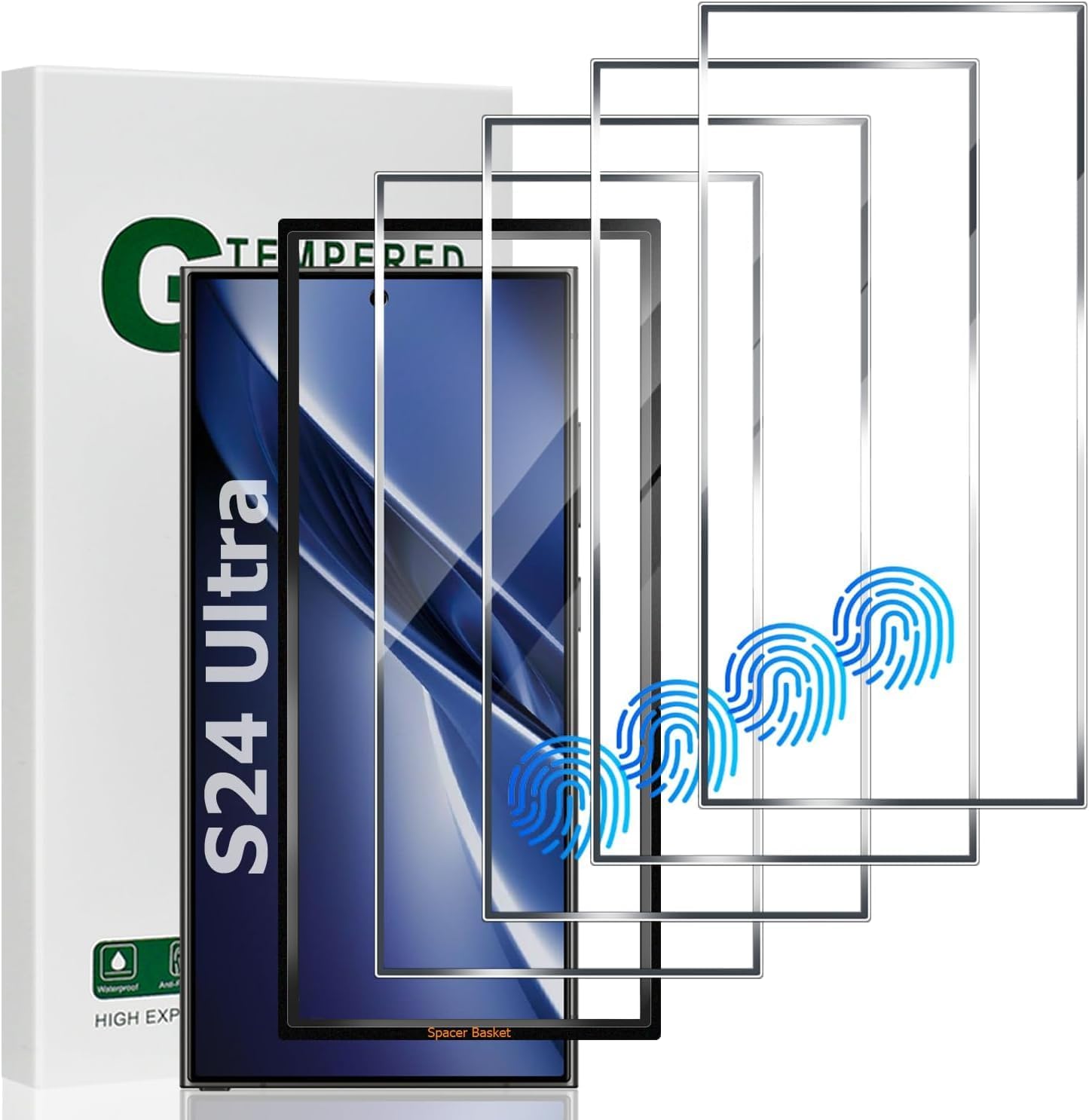 [4Pack] Screen Protector For Galaxy S24 Ultra [Tempered Glass] [Japan Glass with 9H Hardness] Fingerprint unlock with installation frame HD clear Screen Protector