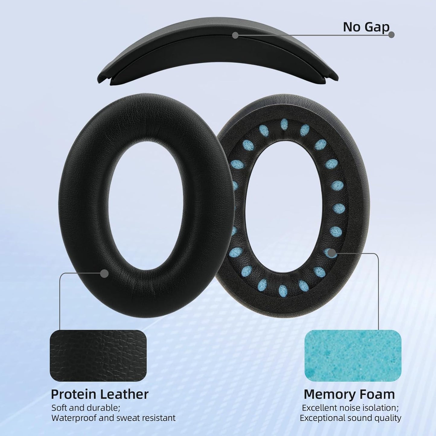 Replacement Headband Cushion and Earpads for Bose QC35 QC45 Headphones with Noise Isolation Memory Foam (Black)