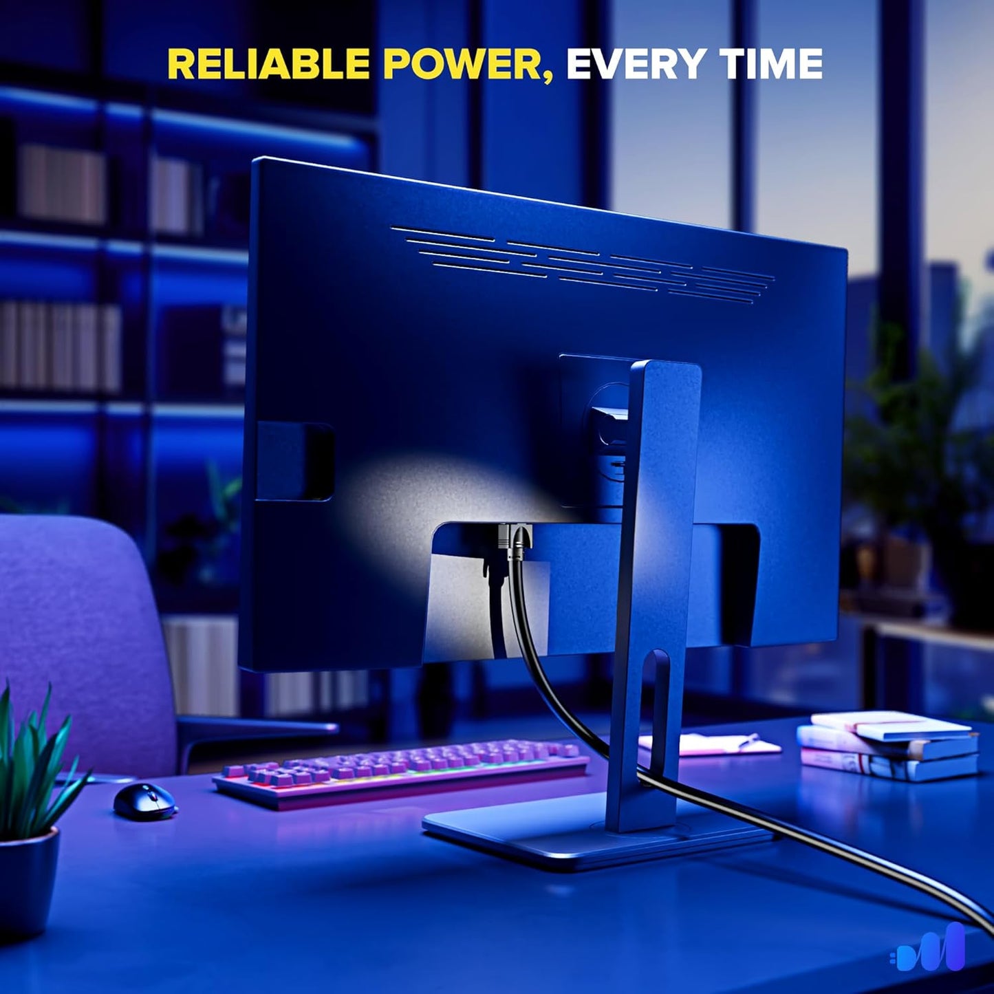 Maximm Monitor Computer Power Cord 1 Ft Flat Plug 360° Rotating PC Cable 3 Prong for, Desktop, Printer, Scanner, 16 AWG NEMA 5-15P to IEC13 - UL Certified