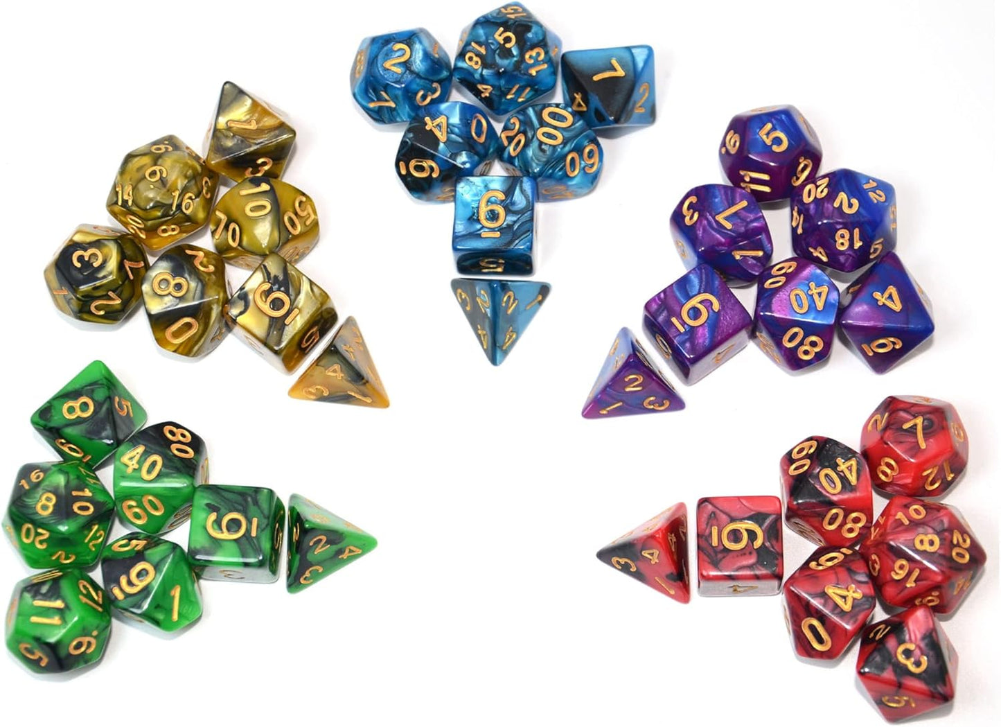 SmartDealsPro 5 x 7-Die Double-Colors Polyhedral Dice Sets with Pouches for D&D DND RPG MTG Dungeon and Dragons Table Board Roll Playing Games D4 D6 D8 D10 D% D12 D20