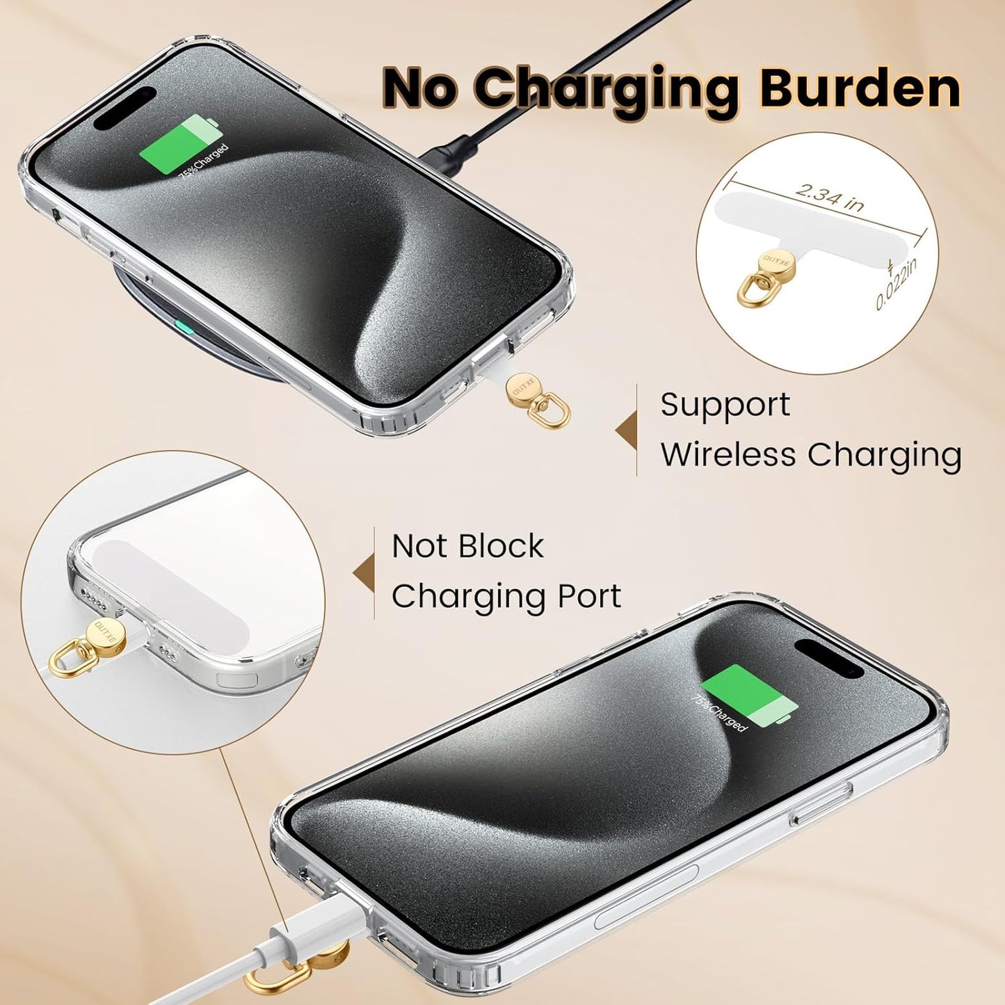 OUTXE Phone Tether Tab Rotatable 360°, 4 Pack Phone Lanyard Patch for Phone Strap Compatible iPhone & Other Cell Phone (White)