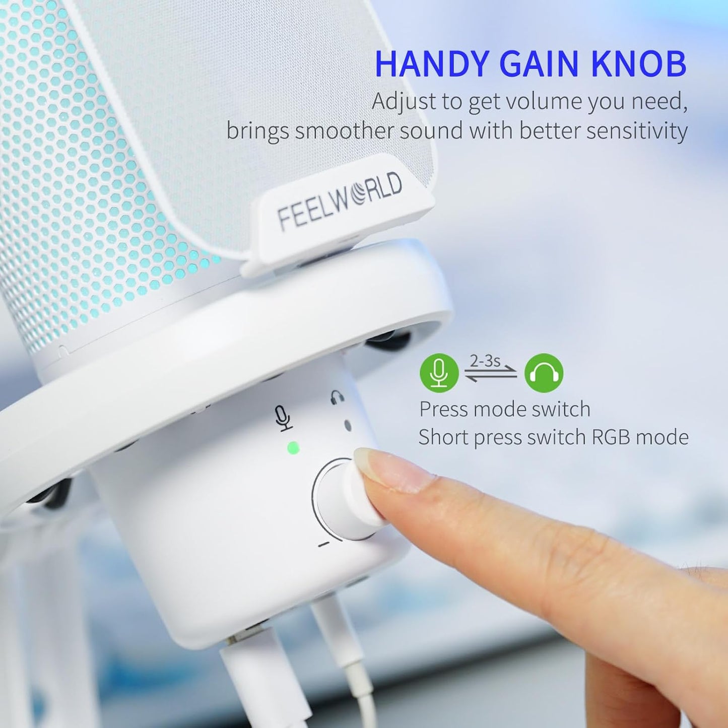 FEELWORLD VM1 White Gaming PC USB Microphone Condenser Mic with Noise Cancellation Mute RGB Light, Computer Accessories Gifts for Gamer YouTube Twitch Podcast Streaming Recording Online Chat PS4 PS5