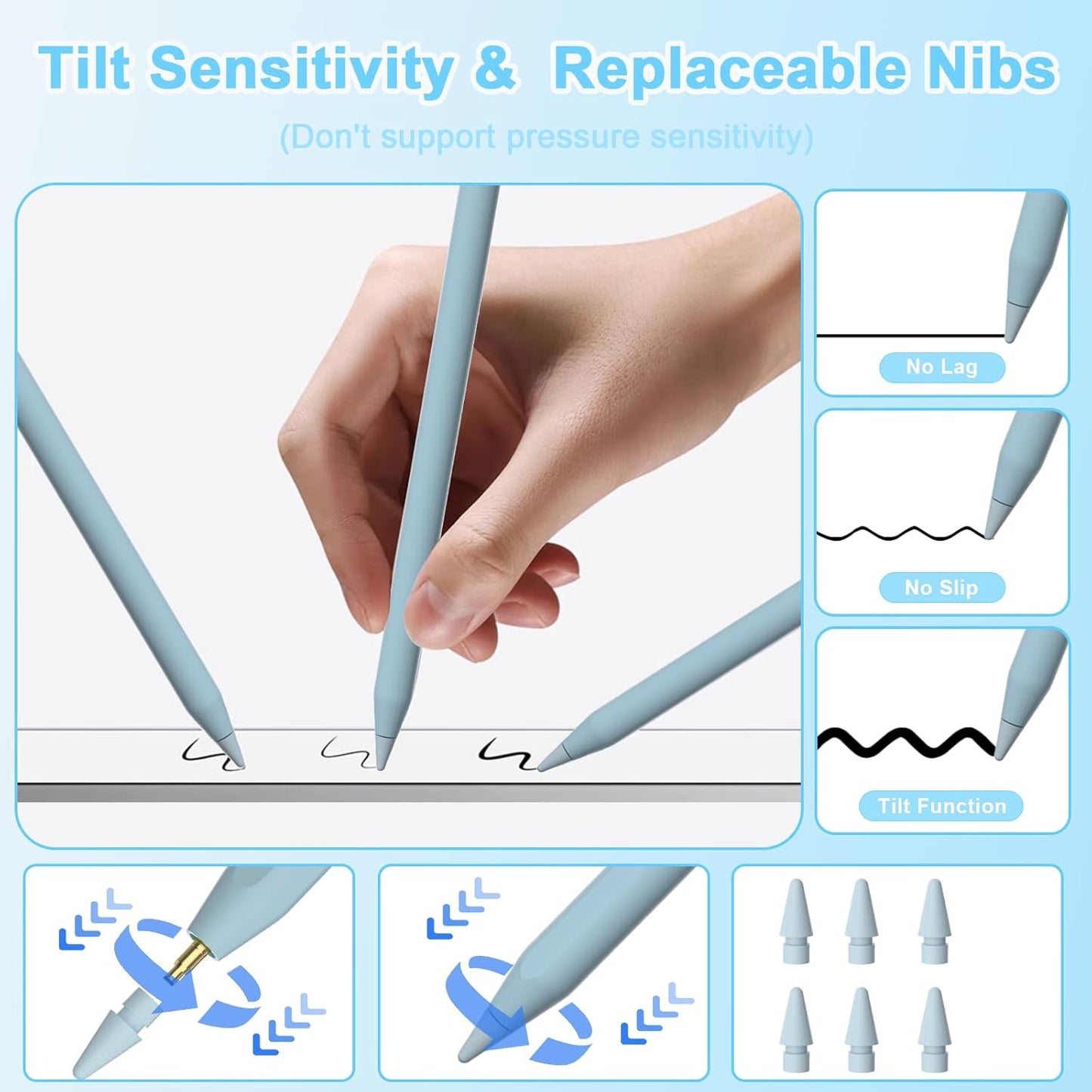 Pencil 2nd Generation for iPad 2018-2024 with Magnetic Wireless Charging Compatible with Apple iPad Pro 13”(M4)/12.9”/11”,iPad Air 6(M2)/5/4/3,iPad mini 7(A17 Pro)/6/5,iPad10/9/8/7/6 Blue