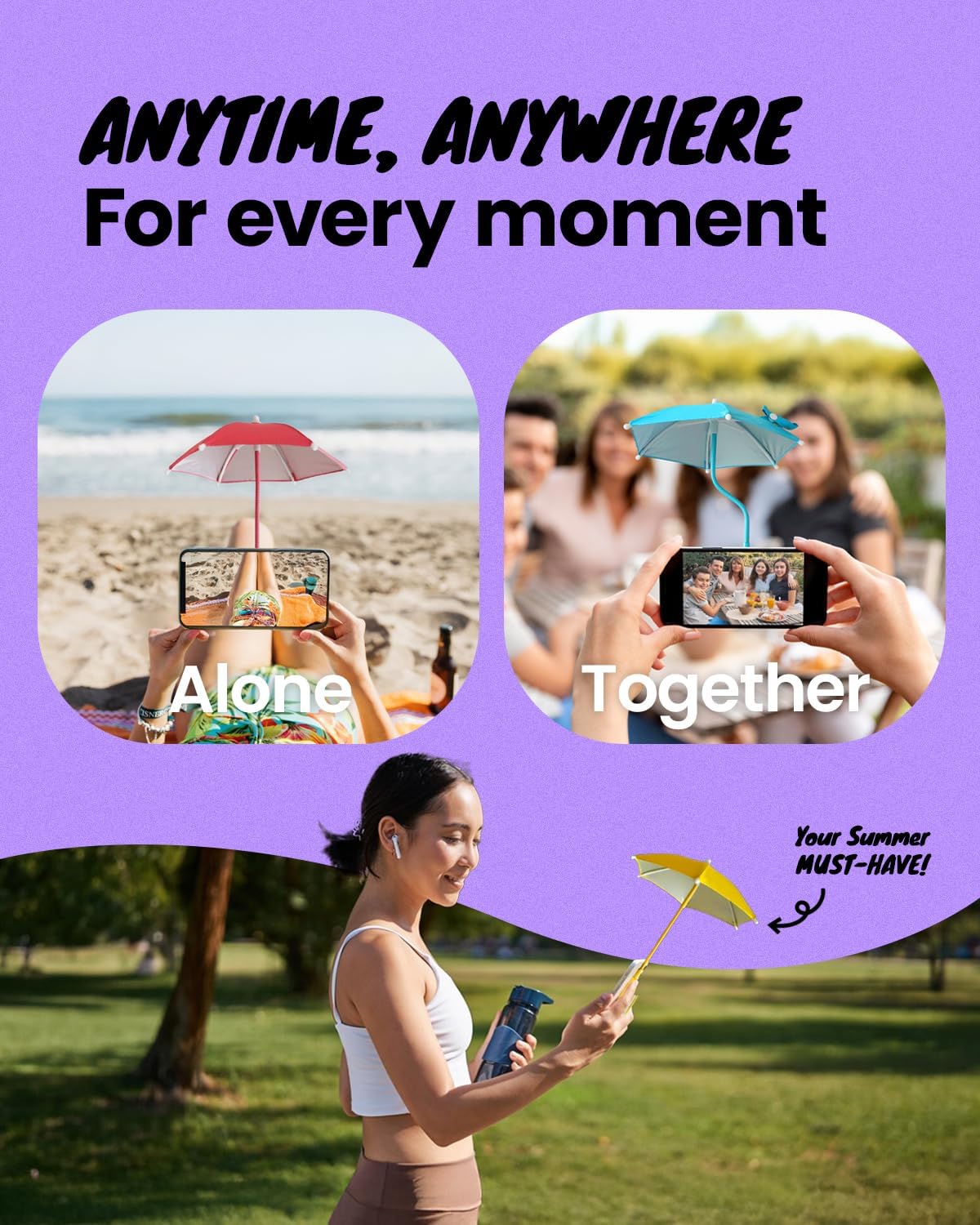 3 in 1 Magnetic Umbrella Sunshade Collapsible Expandable Phone Grip & Stand - Elegant Magsafe Compatible Phone Holder for Secure Grip and Hands-Free Viewing (Sky Blue)