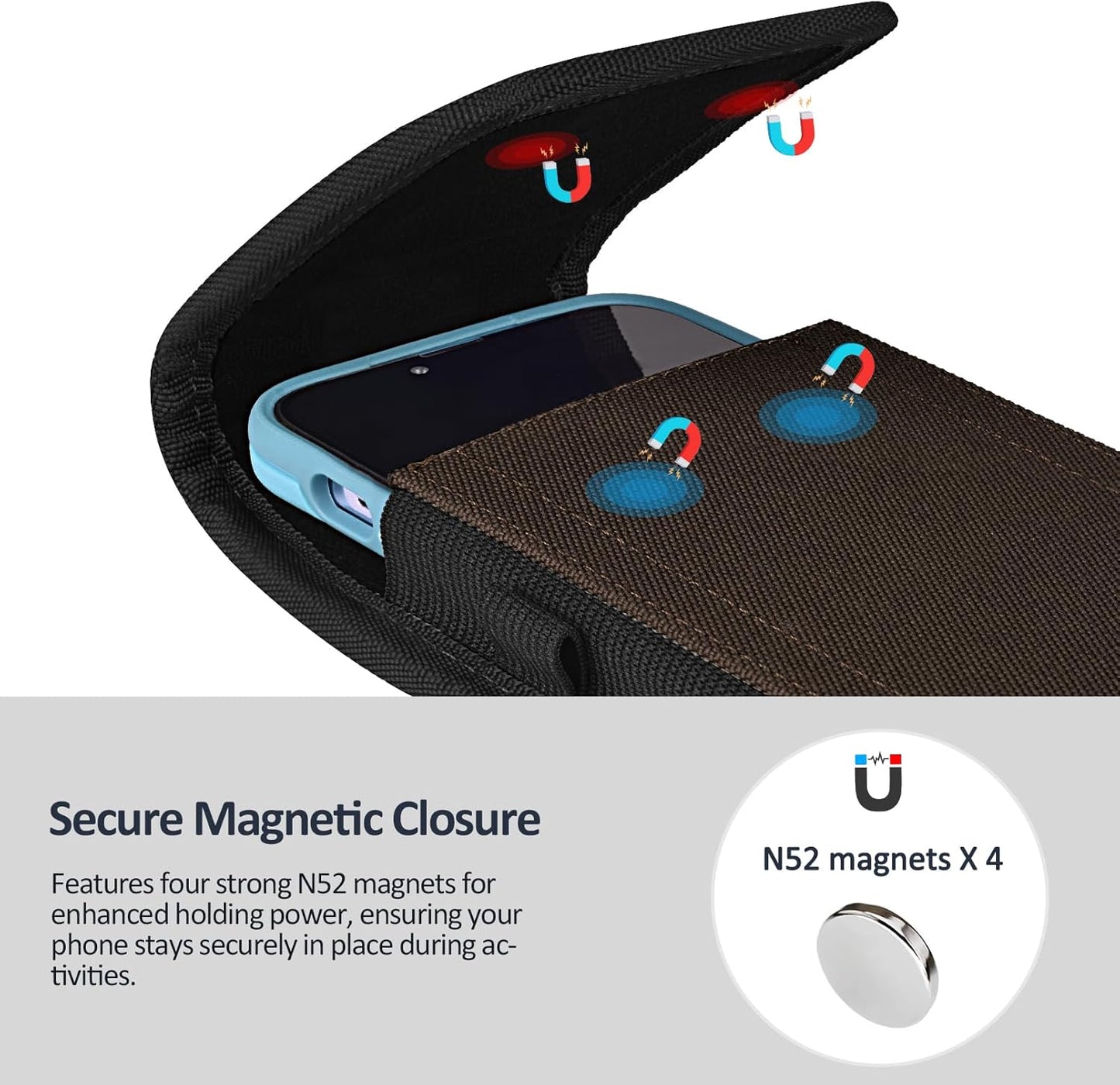 Phone Holster for Belt with Metal Clip and Magnetic Closure Compatible with iPhone 16/15/14/13/12 Pro Max, Galaxy S25/S24/S23/S22 Plus & FE for Everyday Protection, L-Coffee