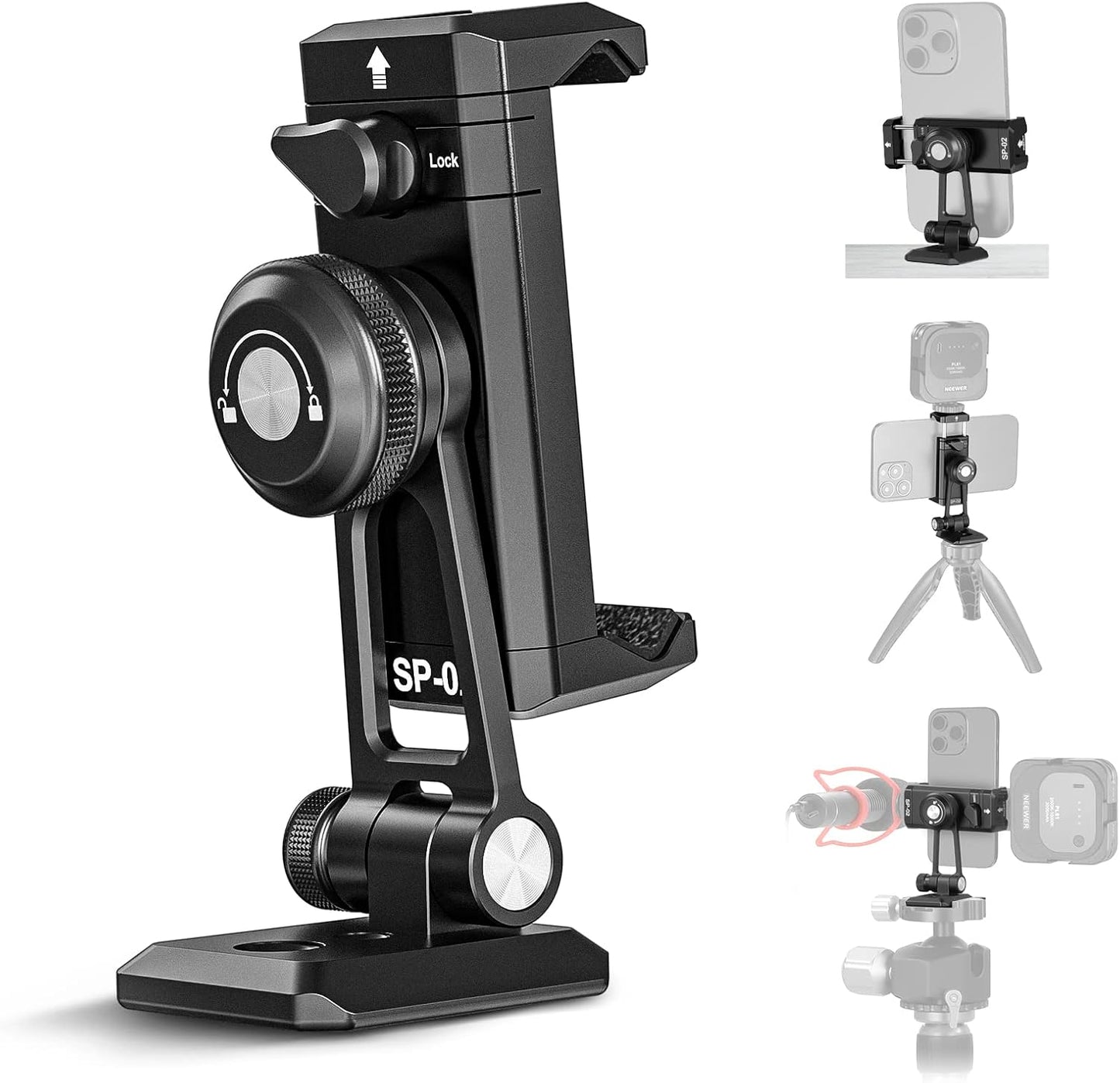 NEEWER Metal Phone Tripod Mount Adapter with Arca QR Base, Cold Shoe, 360° Swivel 180° Tilt, Phone Holder Compatible with iPhone 15 Pro Max Galaxy S24
