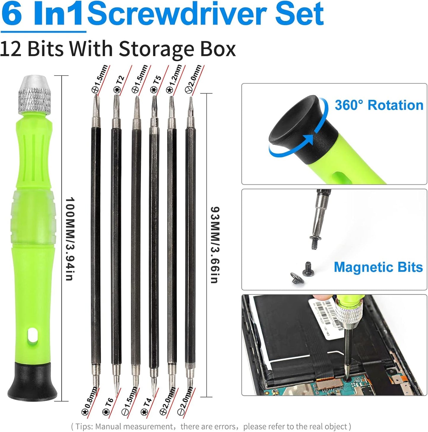 13 Pcs Precision Screwdriver Set Magnetic, Electronics Opening Pry Tools Repair Kit with LCD Screen Opening Suction Cup Pliers for Computer, PC, Tablet, Laptop, Eyeglass, Watch