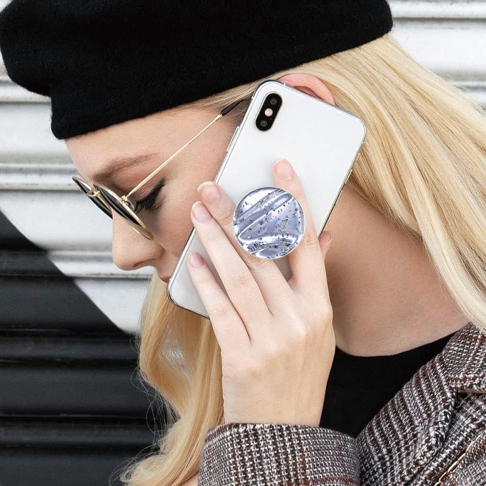 3 Pack Fashionable Clear Glitter Expandible Collapsible Moblile Phone Grip Stand Holder for Smartphones and Tablets Cell Phone Accessory- 2 (Mix Colorful Glitter Silvery Purple)