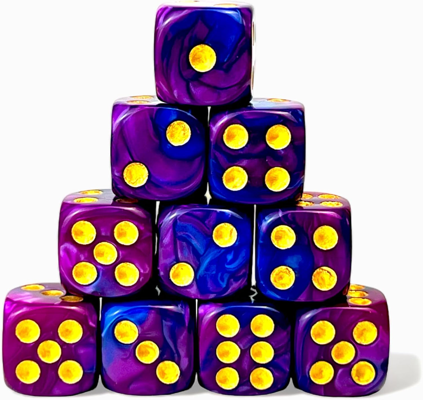 Luck Lab 10 Piece D6 Dice Pack - Acrylic Dice for RPG MTG DND Dice Table Games and Board Games (Blue and Purple Swirl with Gold Pips)