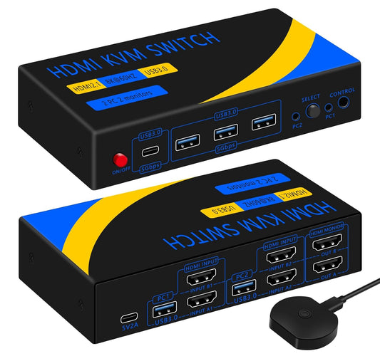 Dual Monitor Kvm Switch 2 Monitors 2 Computers HDMI 4k@60HZ,USB3.0. kvm switches 1 Monitors 2 Monitor 2 Computers,USB switcher 2 Computers Keyboard Mouse Switch (USB3.0+8KHDMI(3A1C))