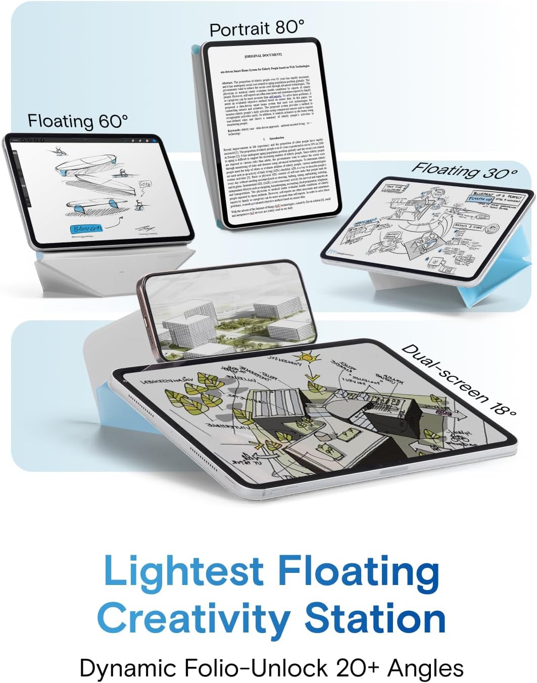 MOFT Dynamic Folio Case for iPad Pro 11-inch(2nd/3rd/4th Generation, 2020/2021/ 2022), Silm Magnetic Stand Case with 20+ Viewing Angles, Auto Wake/Sleep,Soothing Mist x Misty Cove