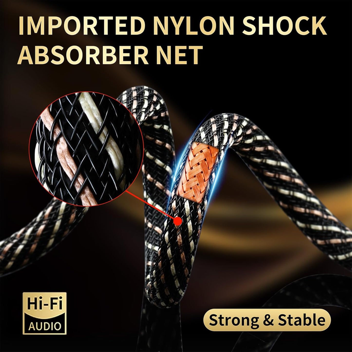 Audiophile HiFi Audio Cable–3.5mm to 3.5mm,6N OFC Core,24K Gold-Plated Plugs,with Nylon Braid,AUX Cable,Compatible with Phone,MP4,Speakers,Amplifiers,TV(6.56ft/2m)