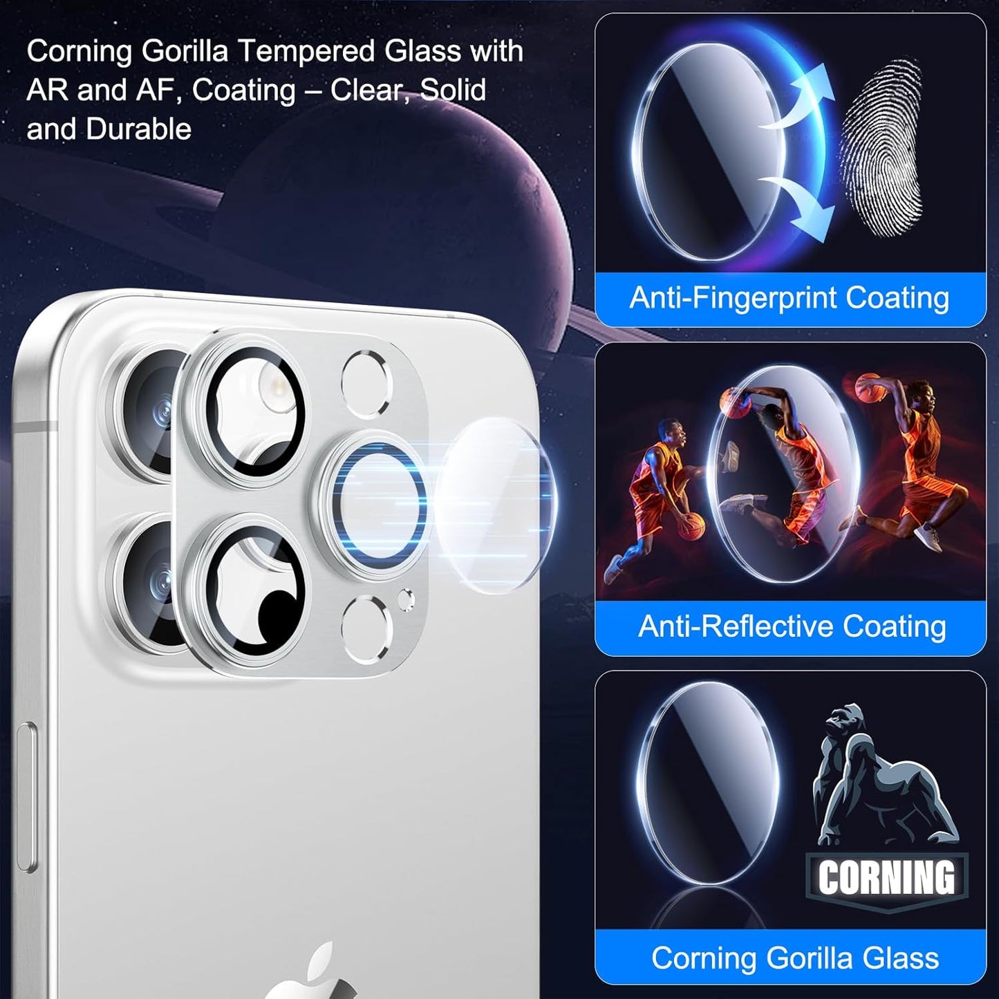 Esanik 2 Pack for iPhone 15 Pro/iPhone 15 Pro Max Camera Lens Protector (White Titanium)