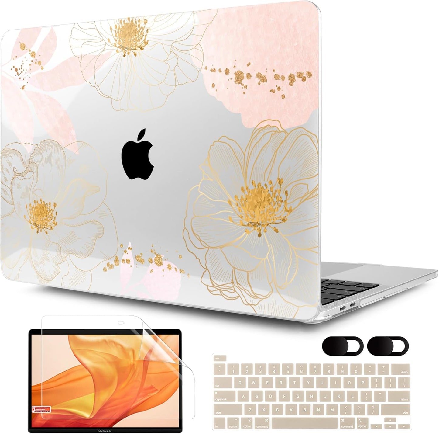 MEEgoodo MacBook Pro 13 inch Case - Hard Shell with Keyboard & Camera Cover - Tropical Pink Flowers