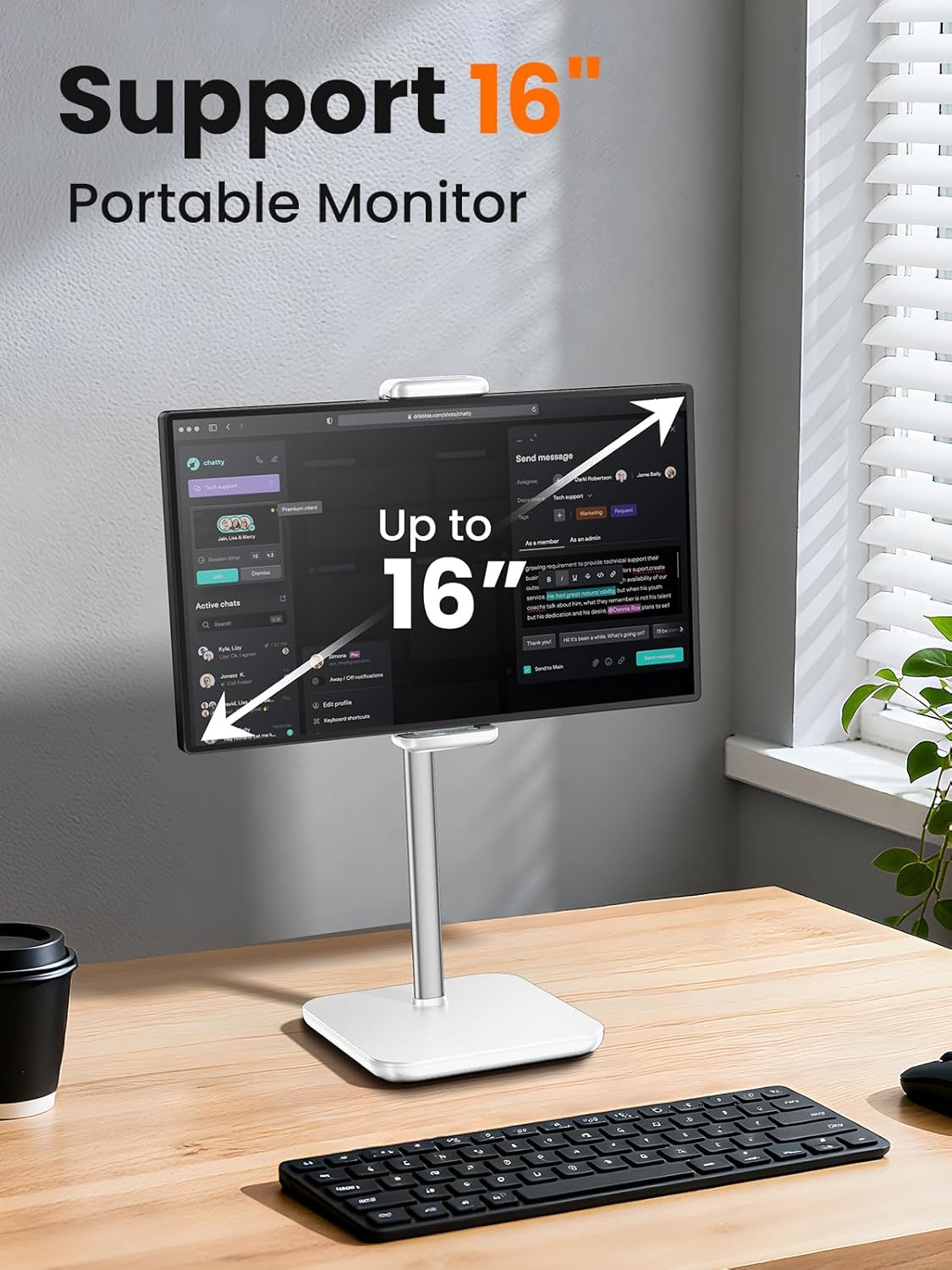 tounee Portable Monitor & Tablet Holder Stand, 4.4lb (2kg) Holding Strength, Height Adjustable Up to 18.11", Ideal for 4.7"-16" Devices (15.6" Portable Monitors, iPad, iPhone, Kindle)-White