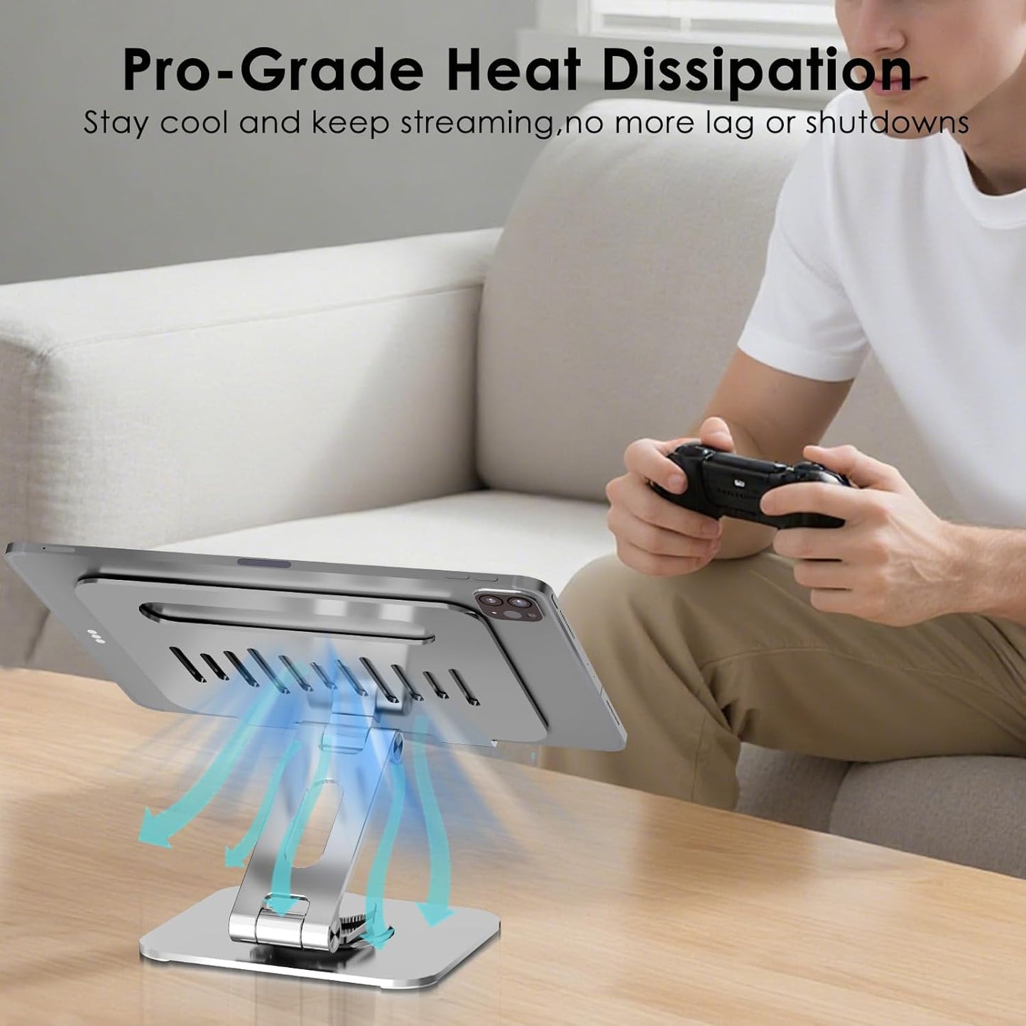 Tablet Stand for Desk, 360° Swivel for iPad Holder, Aluminum Adjustable Tablet Holder, Compatible for iPad Pro Air Mini Surface Pro Samsung Galaxy Tabs Kindle, 4-12.9 inch, Silver