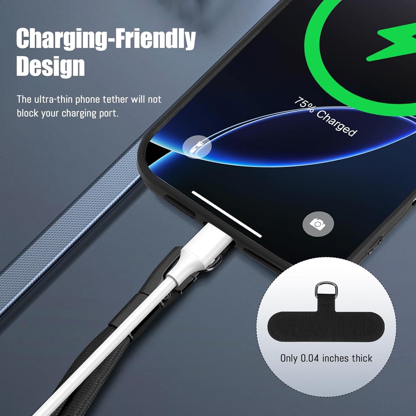 Phone Lanyard 2 Pack, 2x Adjustable Crossbody Phone Strap, 2x Tether Tab, Anti-theft Universal Cellphone Multifuctional Patch Lanyards for iPhone & Most Smartphones, Black+Black