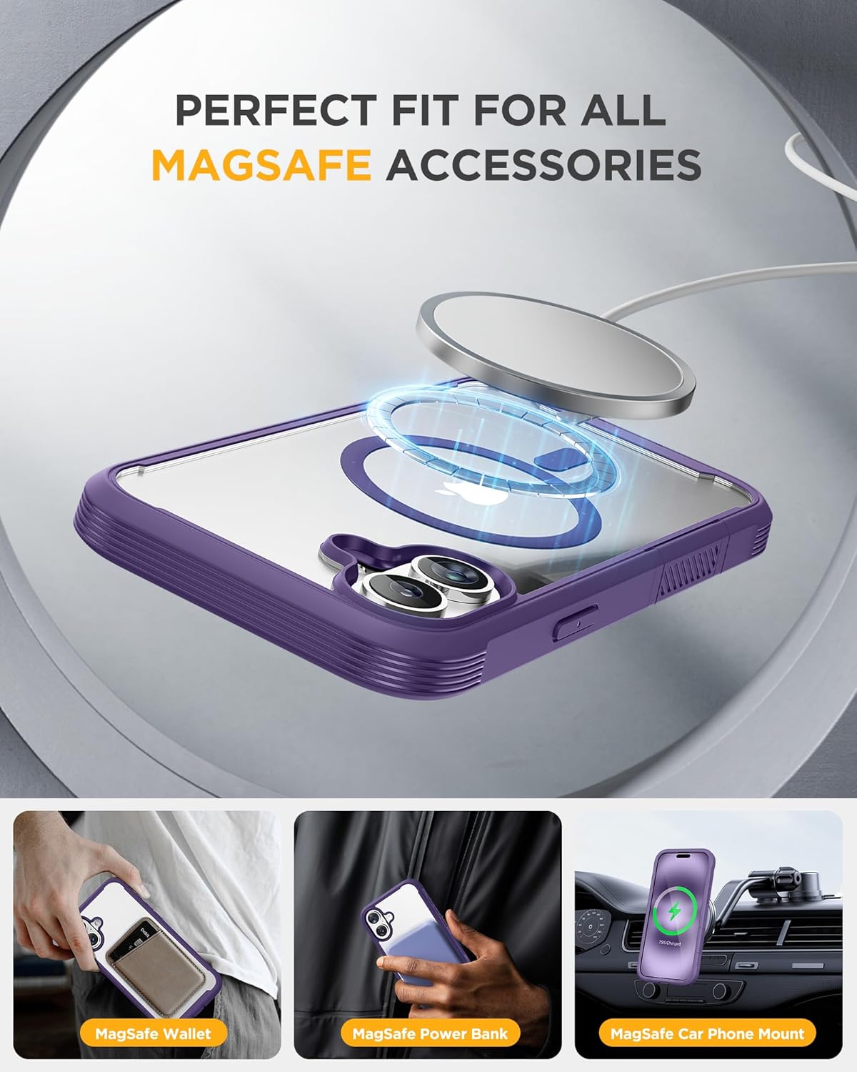 Miracase for iPhone 16 Case 6.1'', [Bubble Free] Full-Body Bumper Phone case with Built-in Full Glass Screen &Lens Protector,No Gap,Compatible with MagSafe,Drop Proof 16 Cover,Purple