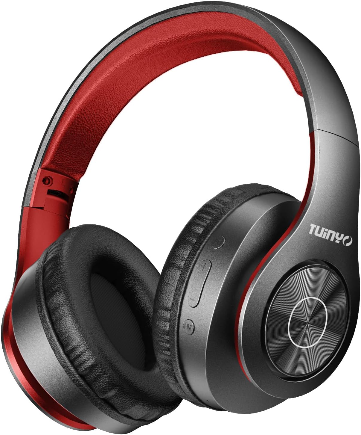 TUINYO Bluetooth Headphones, Over Ear Stereo Wireless Headset 40H Playtime with Deep Bass,Soft Memory-Protein Earmuffs,Built-in Mic Wired Mode PC/Cell Phones-Black red